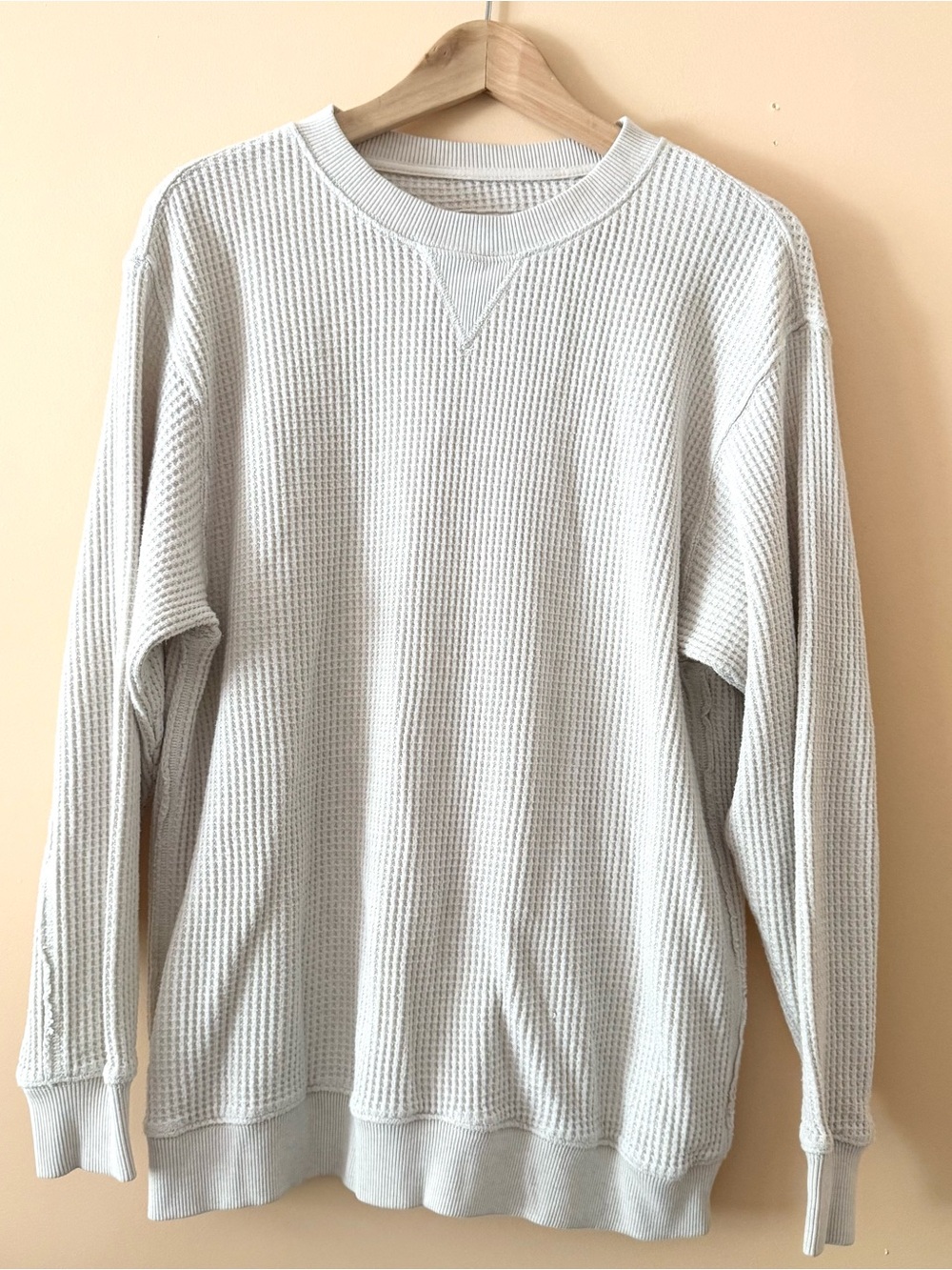 Aerie Women's Thermal Knit Long Sleeve Crewneck in Light Beige